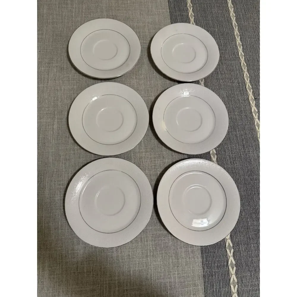 🍽️ Scarsdale 8079 China Saucers – Set of 6 – White Embossed Floral & Silver